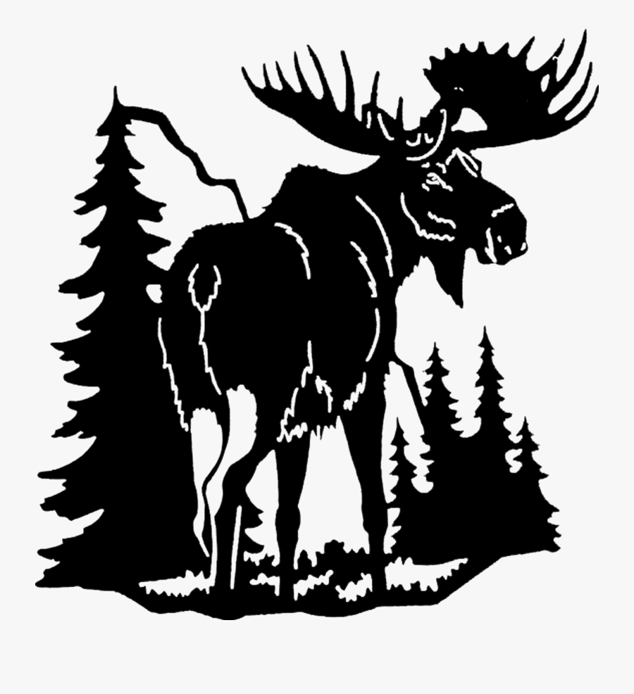 Moose Mountain And Trees Rustic Metal Art - Moose Stencils, Transparent Clipart