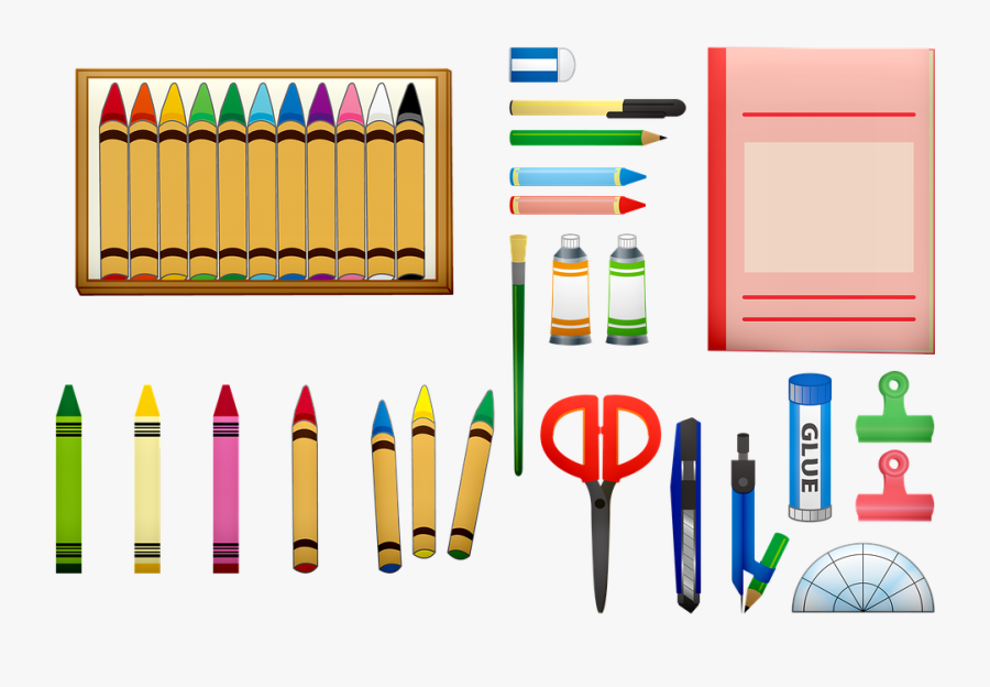 School Supplies Crayons Scissors School Color - Crayons Glue And Scissors Clipart, Transparent Clipart