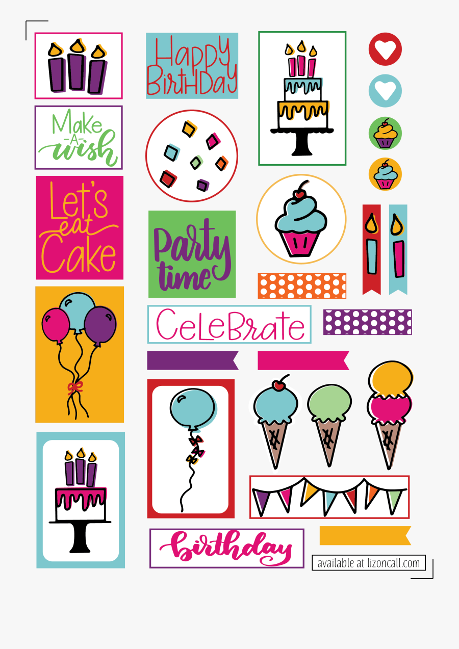 Transparent Birthday Clipart Free Printable - Printable Happy Birthday Stickers, Transparent Clipart