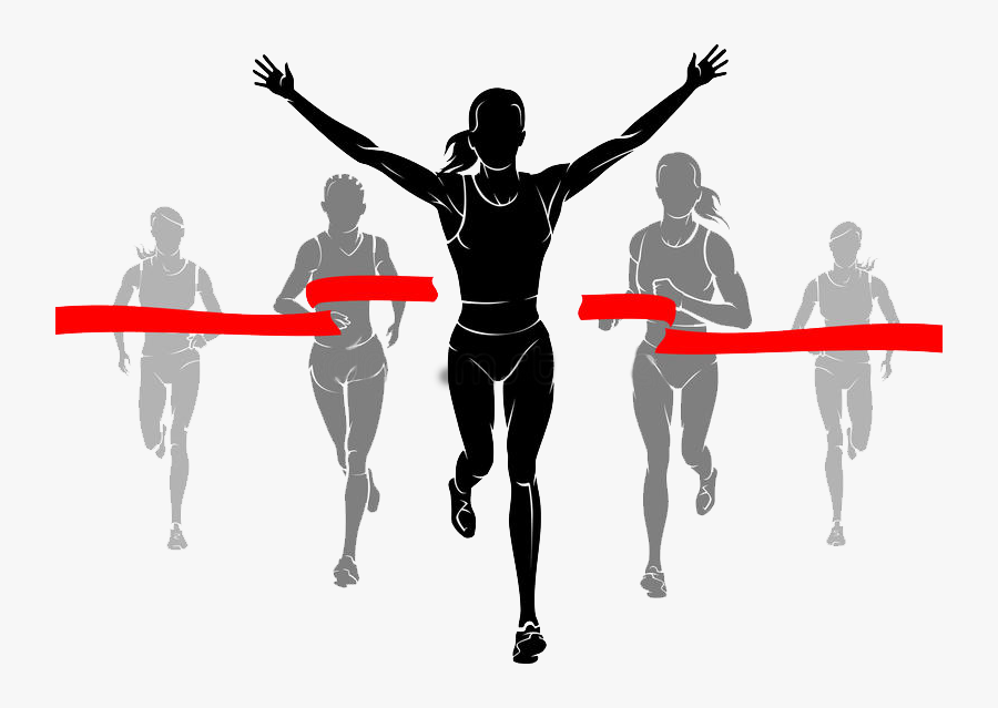Female Runner Finish Line Silhouette, Transparent Clipart