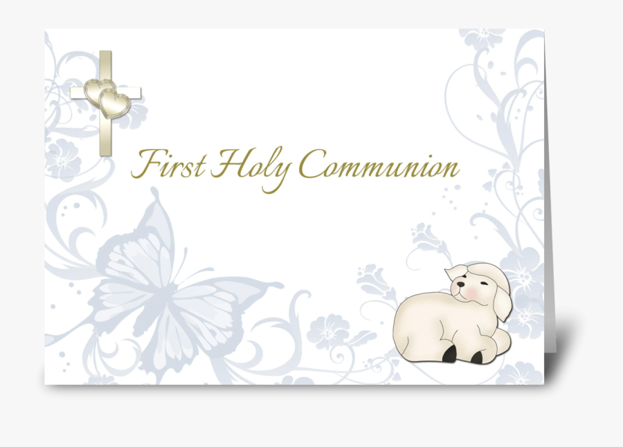 Baby Lamb Blue First Communion Greeting Card - Christmas Card, Transparent Clipart