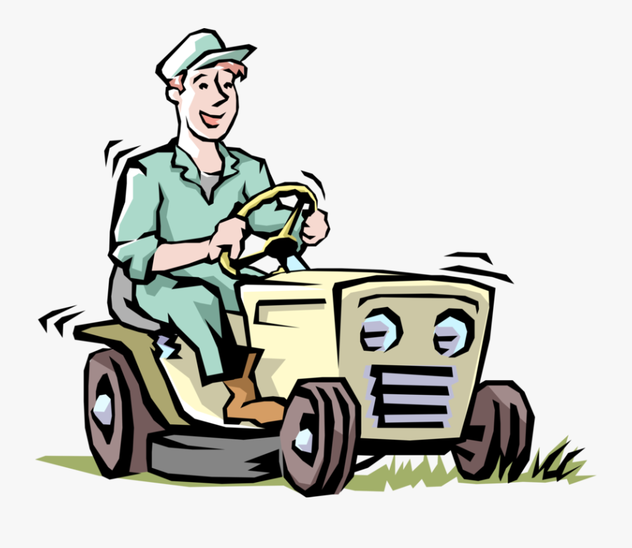 Vector Illustration Of Lawn Care Specialist Mowing Lawn