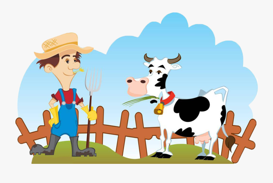 Cattle Farmer Dairy Farming - Cartoon Farmer With Cow, Transparent Clipart