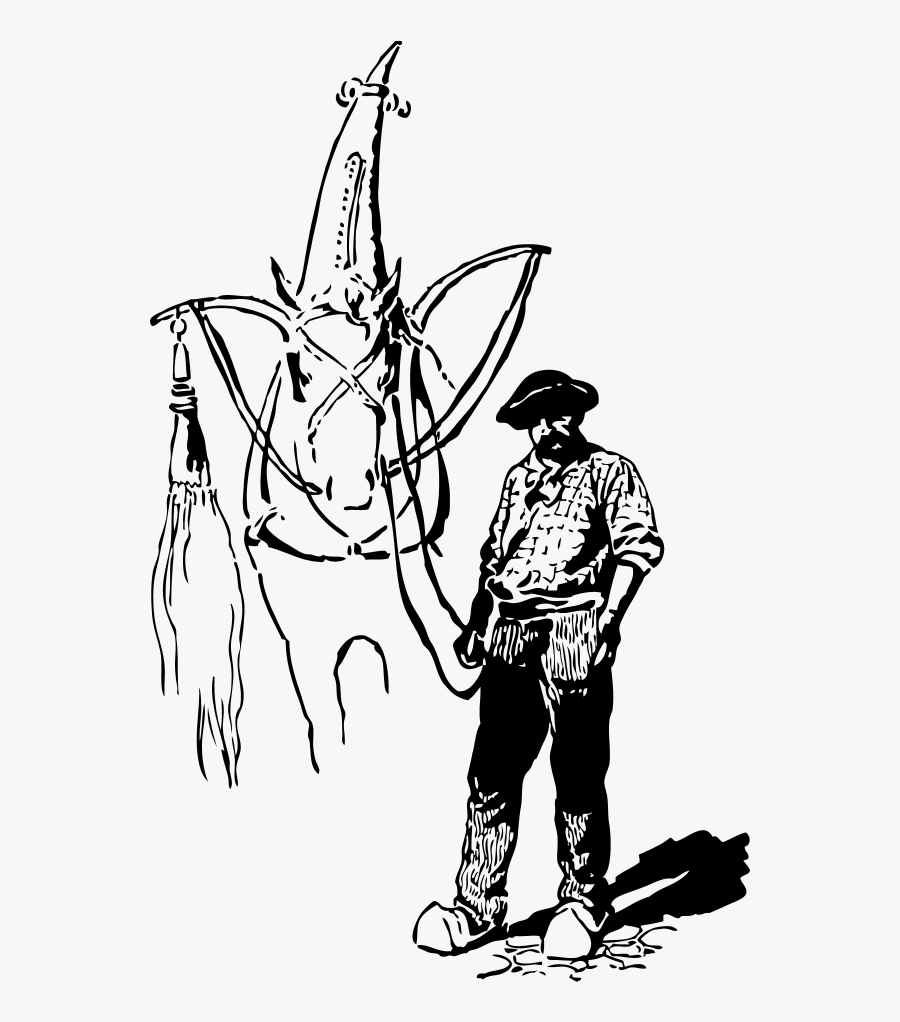 Man Farmer Standing Sketch - Imagem Em Preto E Branco De Homem Em Cavalo, Transparent Clipart