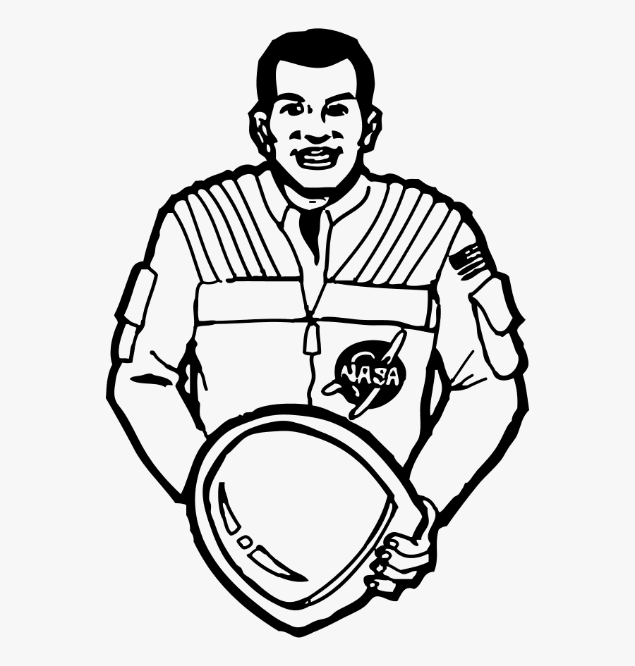 Astronaut Black White Line Art 555px, Transparent Clipart