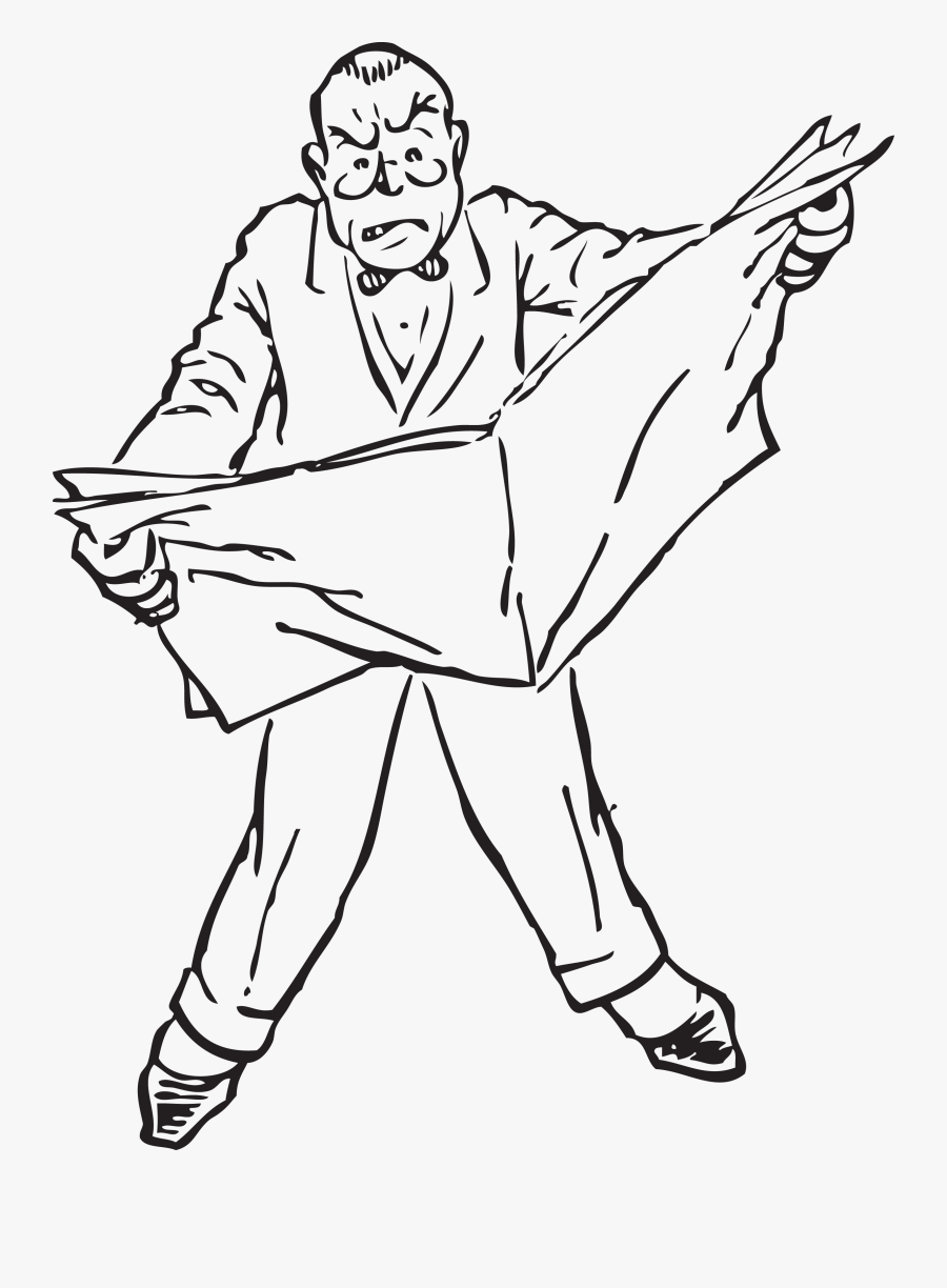 Mad Man Reading Newspaper - Man Black And White Cartoon Png, Transparent Clipart