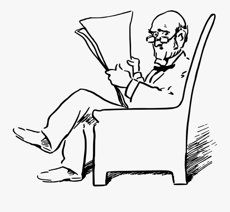 Transparent Read Newspaper Clipart - Grand Father Sitting Clip Art Black And White, Transparent Clipart