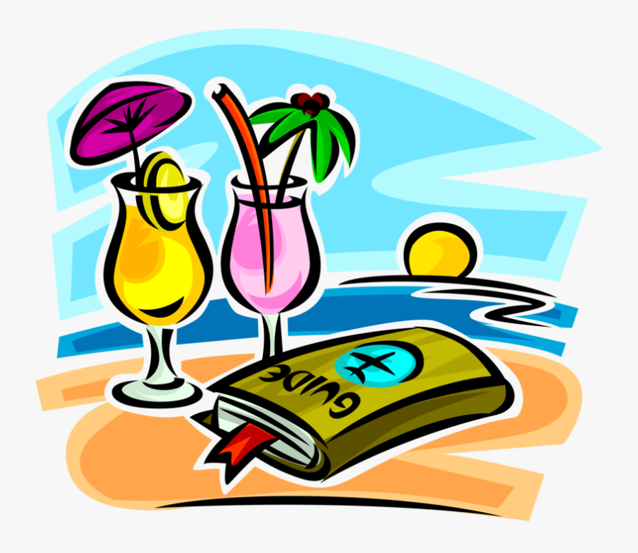 Vector Illustration Of Vacation Travel Guide And Alcohol - Clipart Strand, Transparent Clipart