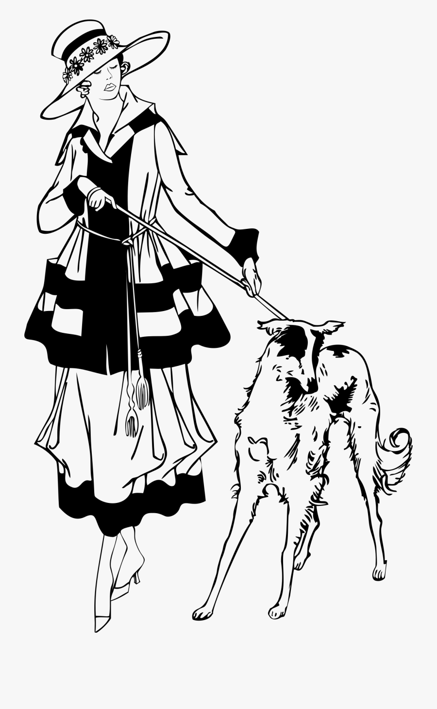 Dog Walking Clipart - 1930s Coloring Book Pages, Transparent Clipart
