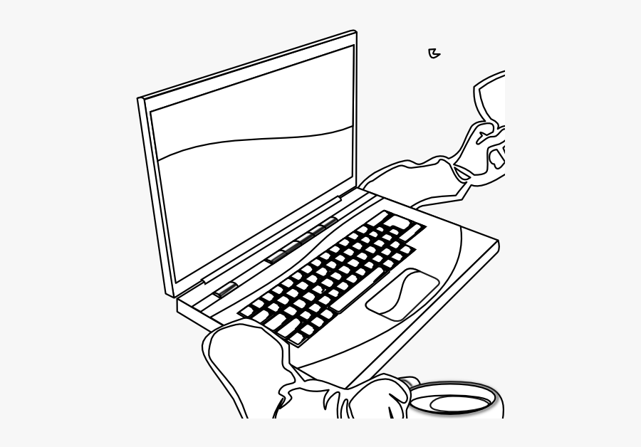 Chovynz Walking Laptop Black White Line Art 555px - Black And White Laptop Clip Art, Transparent Clipart