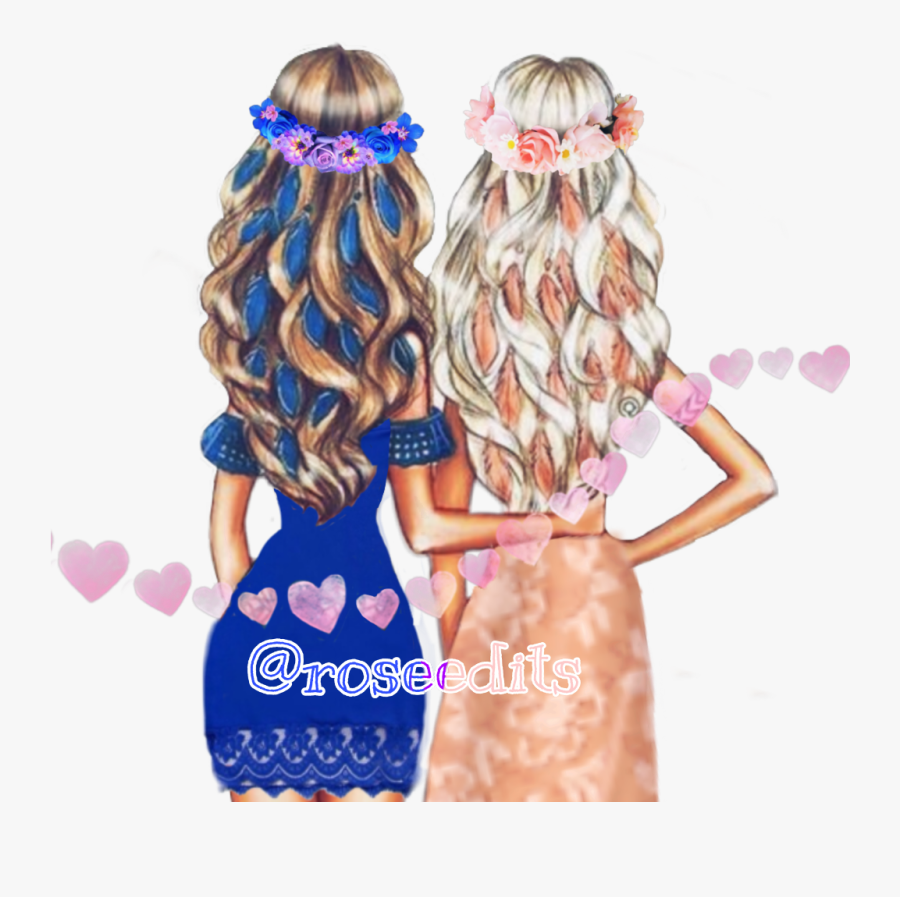 #bff #flowercrowns #friends #heart #blue #pink #cottoncandy - Summer Bff Drawings, Transparent Clipart