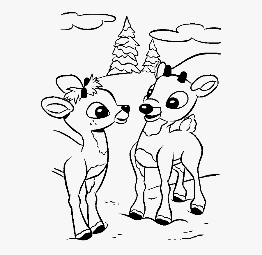 Cute Rudolph Lineart - Coloring Book, Transparent Clipart