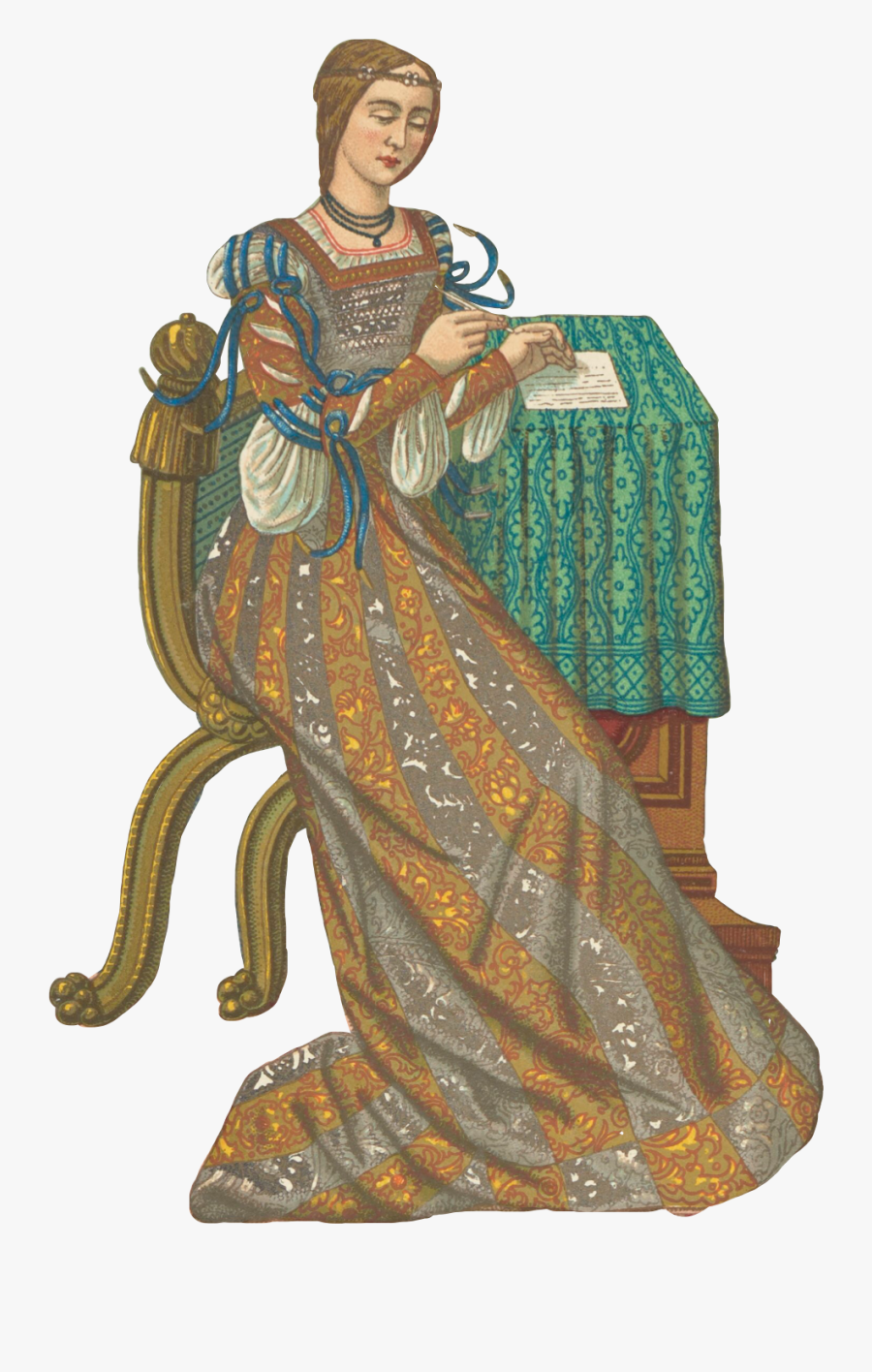 #lady #medieval #renaissance #woman #middleages #retro - Embroidery, Transparent Clipart