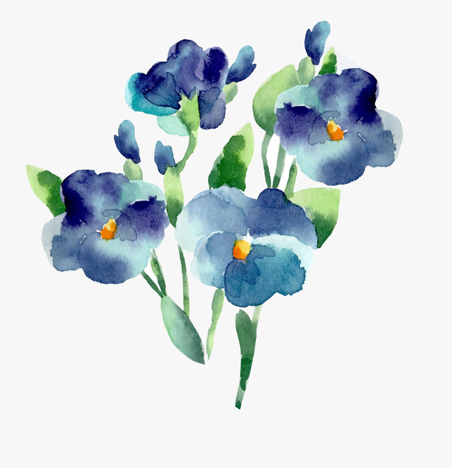 Flower Blue Watercolor Painting - Blue Flowers Watercolor Png, Transparent Clipart