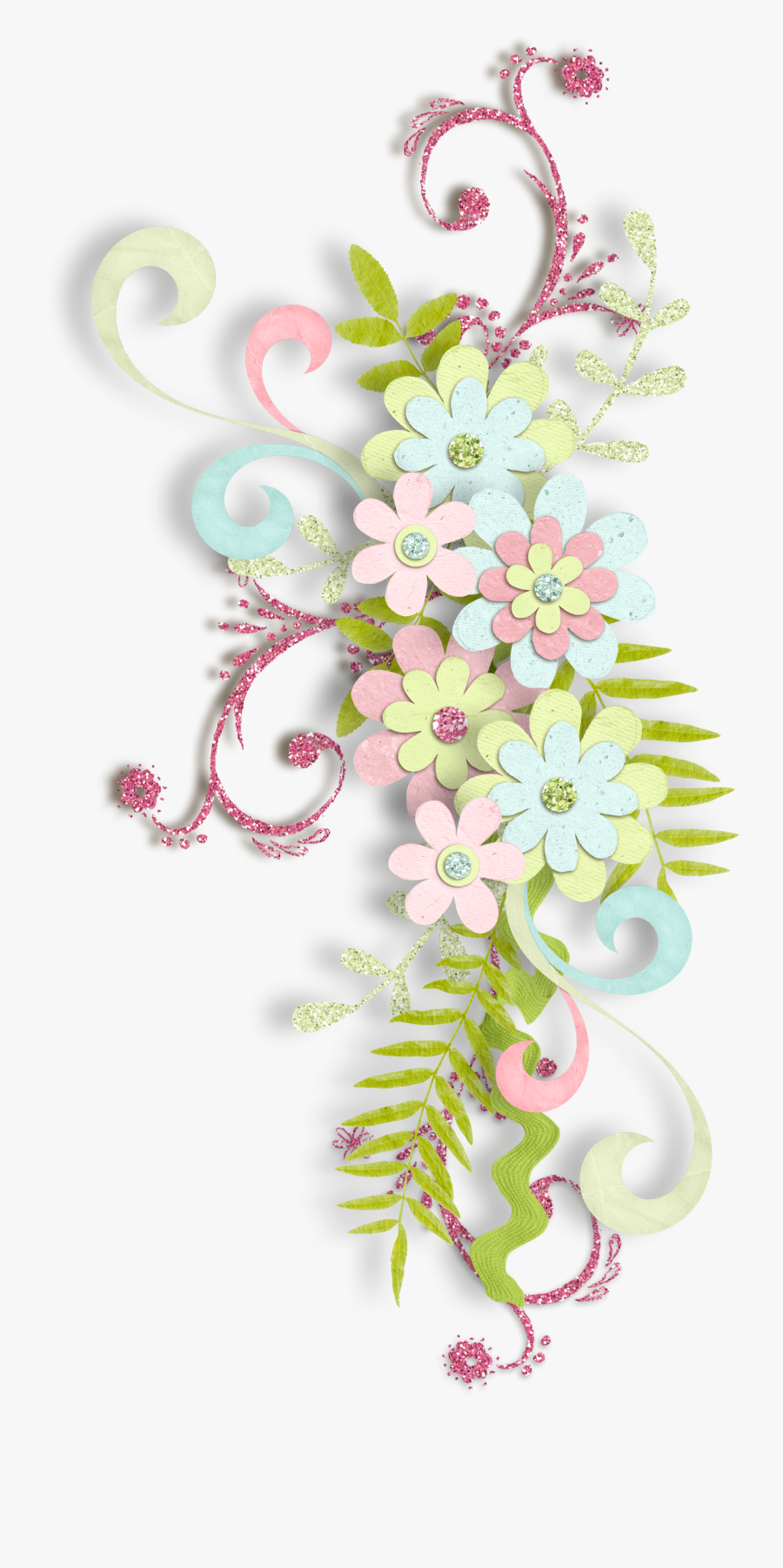 Floral Clipart Trim - Digital Scrapbook Flowers, Transparent Clipart