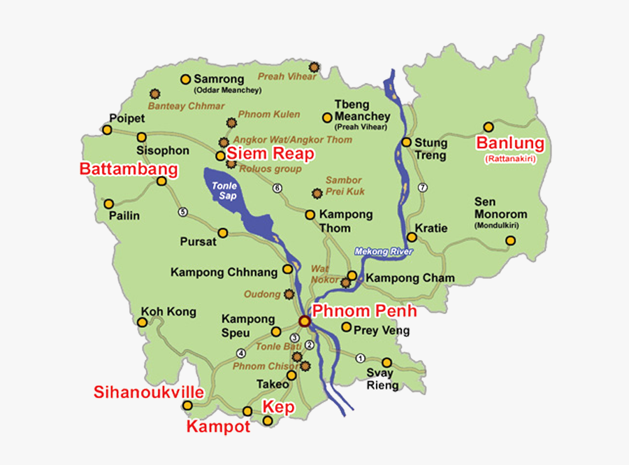 Clip Art Provinces Of - Map Of Cambodia Tourist Attractions, Transparent Clipart