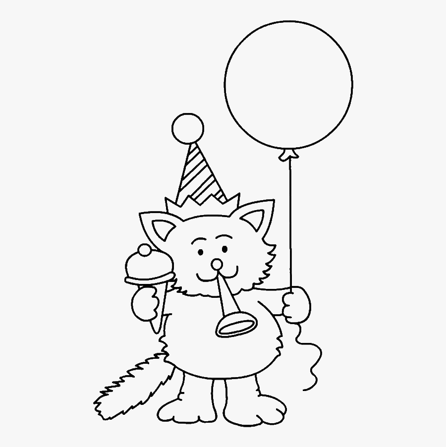 Happy Birthday Cat Coloring Pages, Transparent Clipart