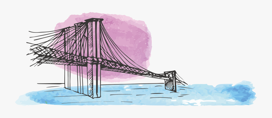 Brooklyn Watercolor Painting American - Cable-stayed Bridge, Transparent Clipart