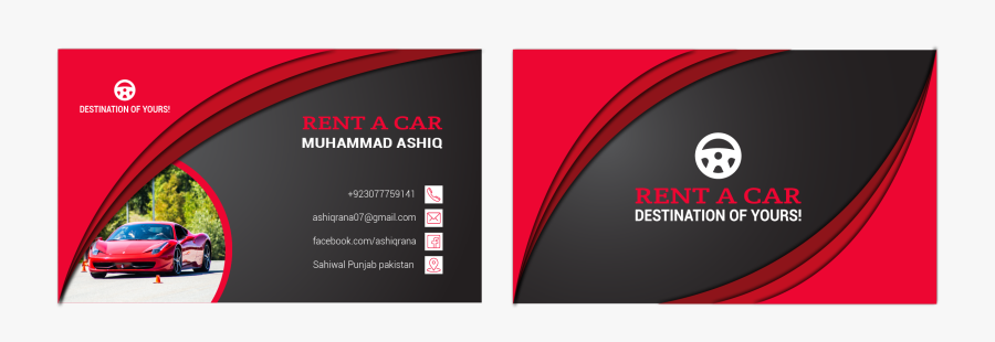 Car Business Card - Pakistan Rent A Car Visiting Card Design, Transparent Clipart