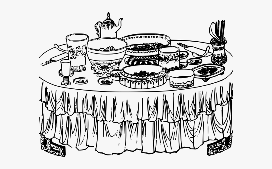 Quarter Auction Cliparts - Table With Food Drawing, Transparent Clipart