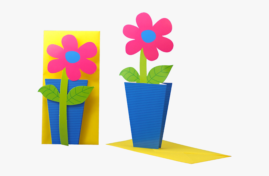 3d Flower Card Pink Flower In Blue Pot - Flowerpot, Transparent Clipart