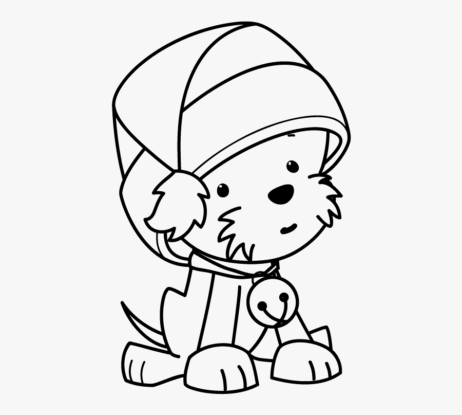 Funny Puppy Wearing Christmas Hat Coloring Pages - Cute Christmas Dogs Coloring Pages, Transparent Clipart
