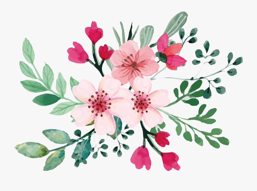 Romantic Watercolor Cherry Blossom Bouquet - Watercolor Cherry Blossom Art, Transparent Clipart