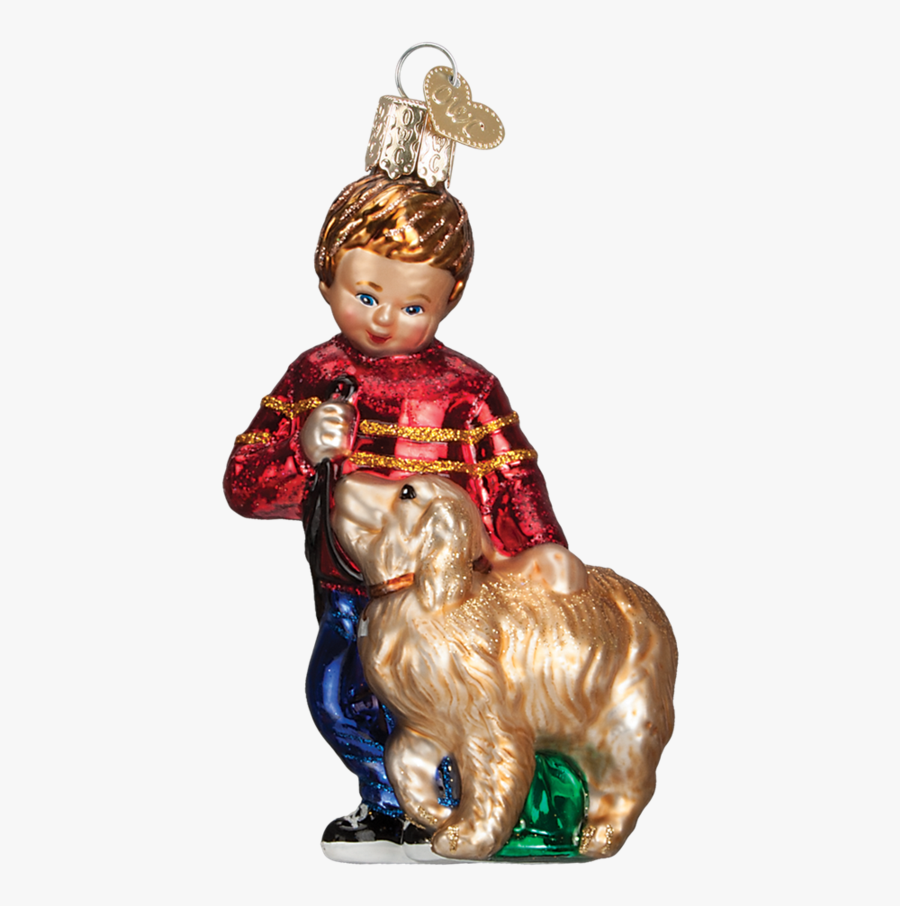 Old World Christmas Boy With Dog Glass Ornament Clipart - Figurine, Transparent Clipart