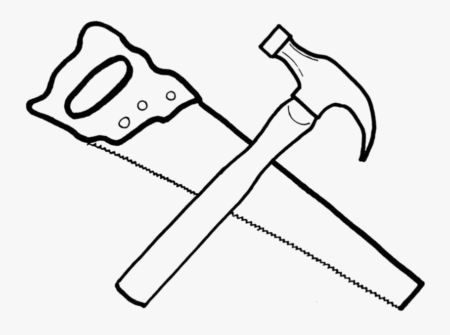 Line Drawing Hammer Saw, Transparent Clipart