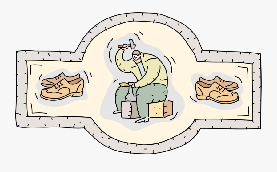 Vector Illustration Of Cobbler Shoemaker Hammers Footwear - Cartoon, Transparent Clipart