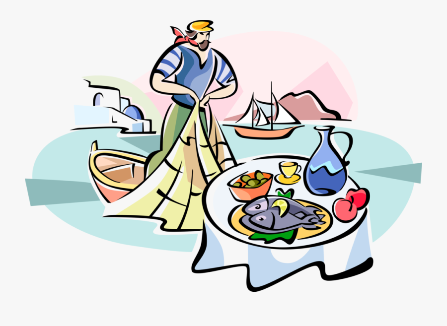Vector Illustration Of Greek Fisherman With Fishing, Transparent Clipart