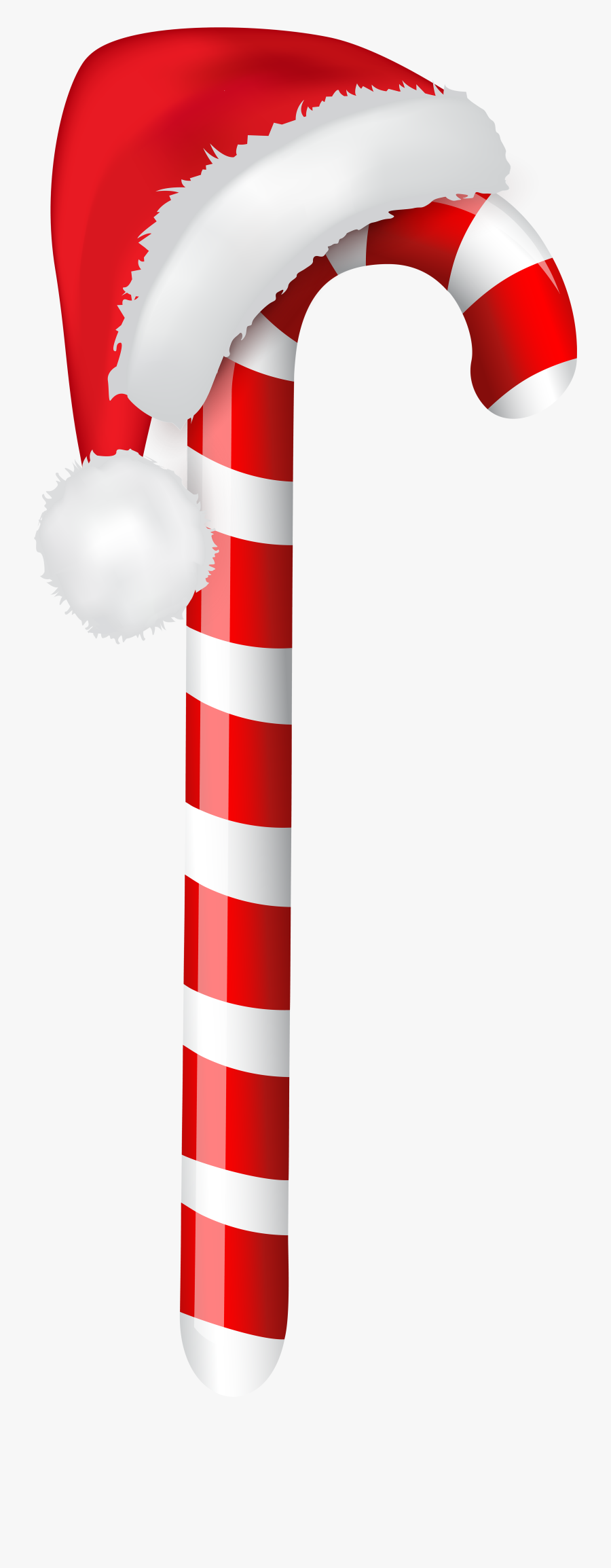 Candy Cane With Santa - Candy Cane With Christmas Hat, Transparent Clipart