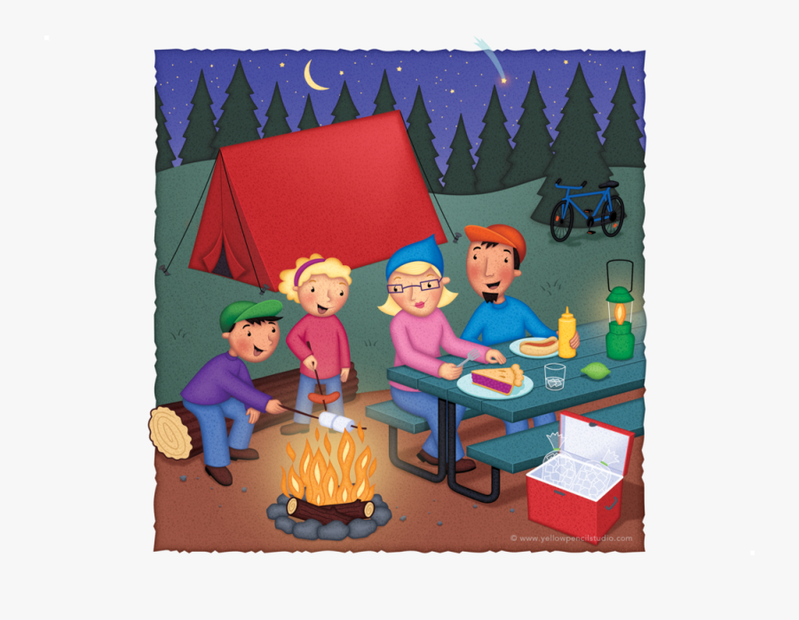 Cartoon Picture Of A Family Camping, Transparent Clipart