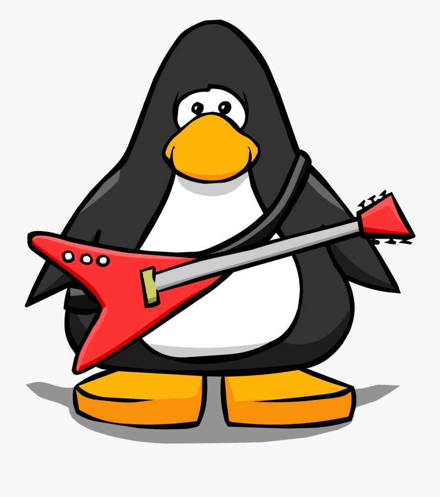 Red Electric Guitar Pc - Club Penguin With Headphones, Transparent Clipart