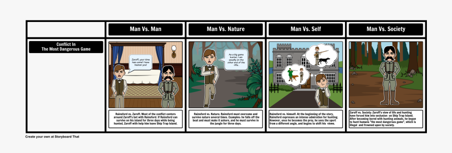 The Most Dangerous Game Literary Conflict Portray The - Cartoon, Transparent Clipart