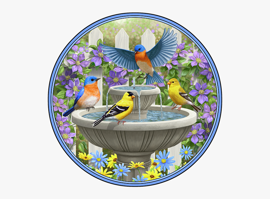 Fountain Festivities - Birds And Birdbath Painting, Transparent Clipart