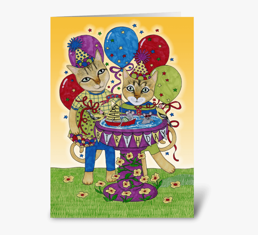 Child Happy Birthday With Cats Greeting Card - Cartoon, Transparent Clipart