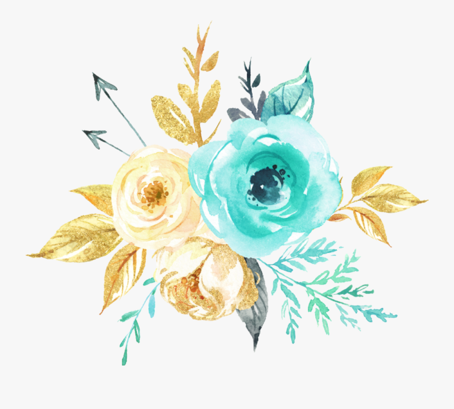 #watercolor #flowers #bouquet #mint #teal #gold #silver, Transparent Clipart