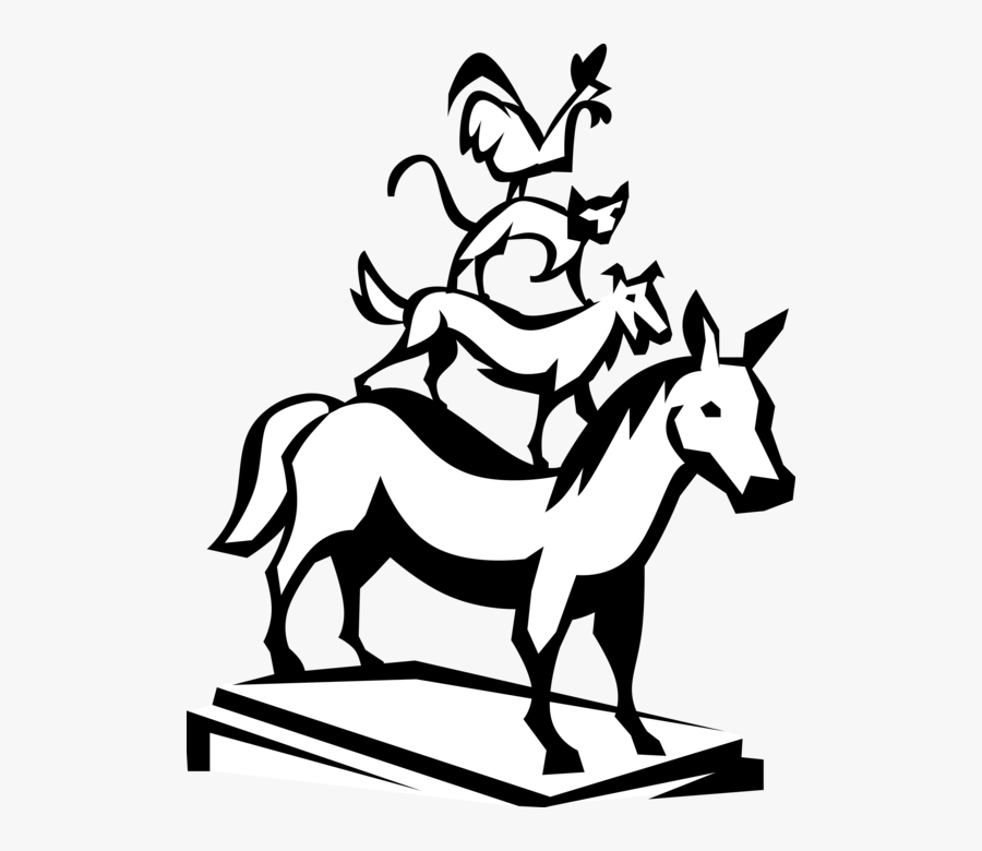 Vector Illustration Of Horse, Goat, Cat, And Rooster - Bremen Musicians Sketch, Transparent Clipart