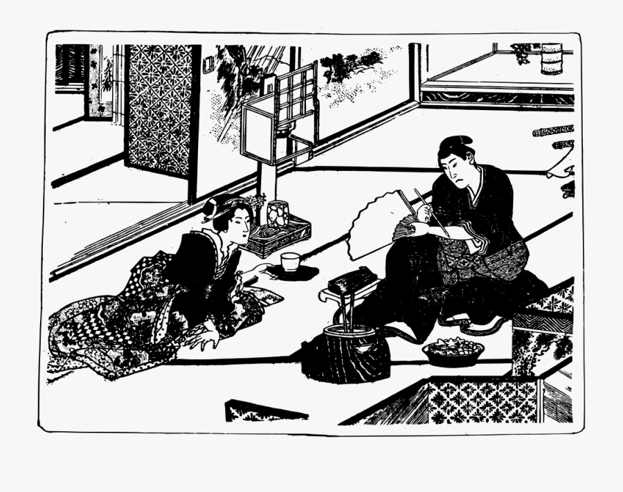 Traditional Japanese Couple - Sitting, Transparent Clipart