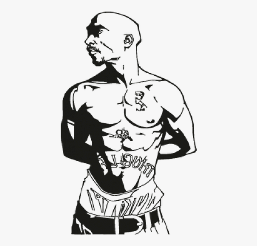 Transparent Thug Life Tattoo Png - Tupac Black And White Drawing, Transparent Clipart