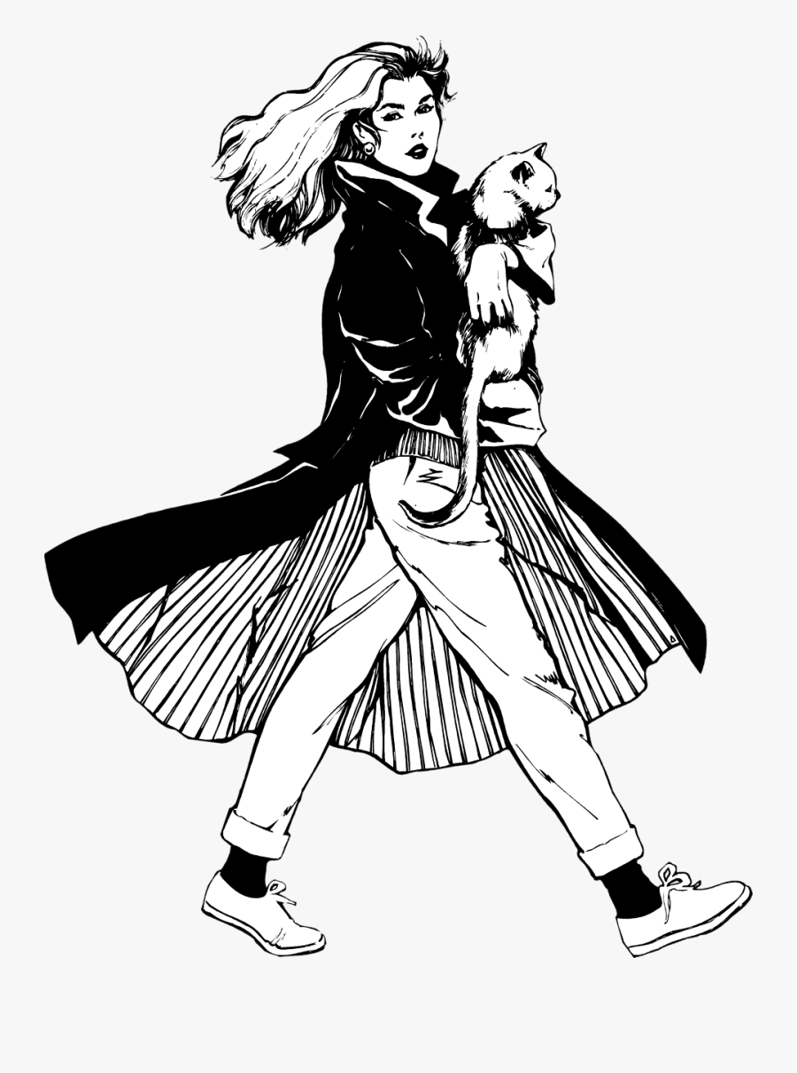 Beautiful Women Drawing - Holding A Cat Drawing, Transparent Clipart