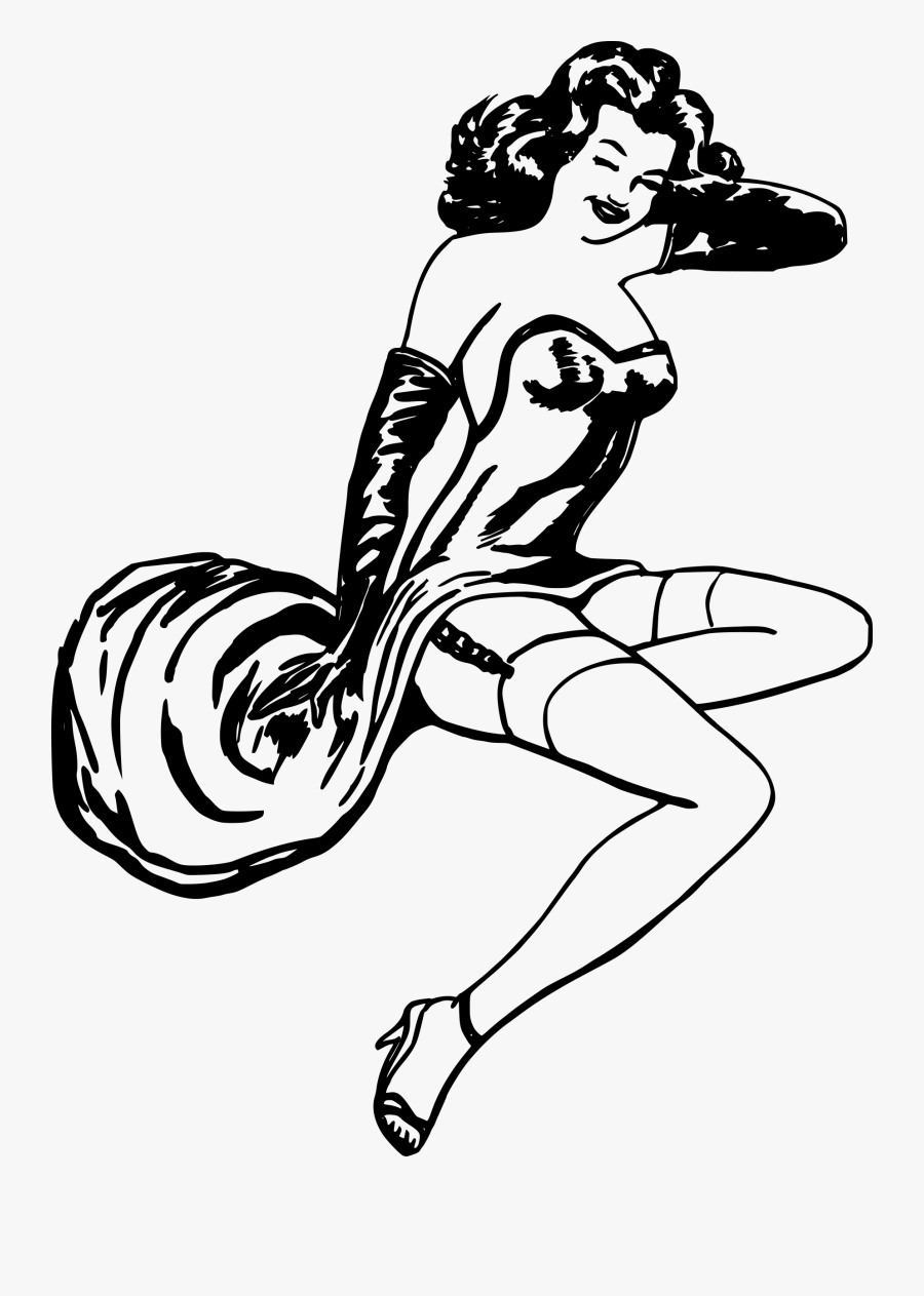 Pinup Vector Clipart - Black And White Pinup Girl Vector, Transparent Clipart