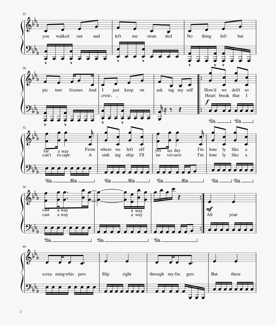 Castaway Sheet Music Composed By 5 Seconds Of Summer - Sheet Music For San Francisco 5sos, Transparent Clipart