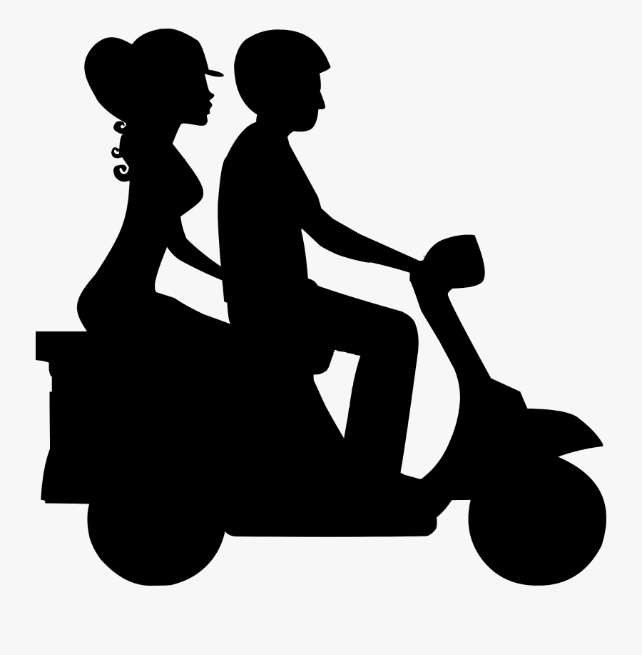 Scooter, Couple, Silhouette, Ride, Man, Woman, Bike, - Couple On Scooter Silhouette, Transparent Clipart