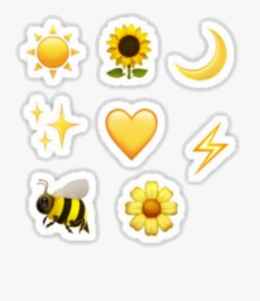 #yellow #aesthetic #sunflower #sun #moon #stars #heart - Yellow Emoji Stickers, Transparent Clipart
