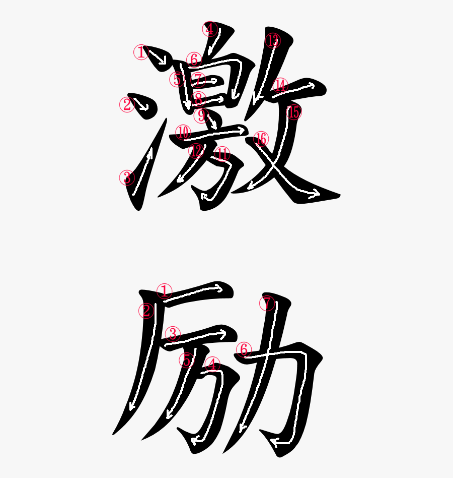 Kanji Writing Stroke Order For 激励 - Japanese Kanji For Wrath, Transparent Clipart