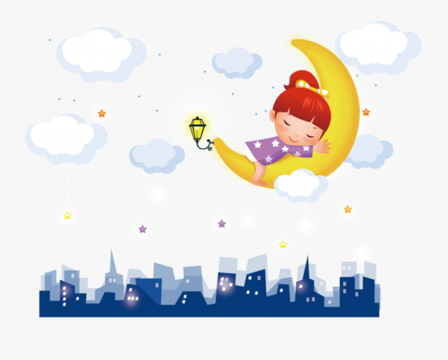 Baby Girl Sleeping On Moon Clipart, Transparent Clipart