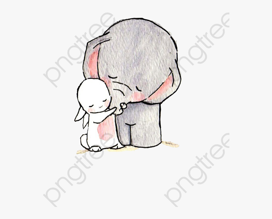 Rabbit Png Sleeping - Elephant And Rabbit Drawing, Transparent Clipart