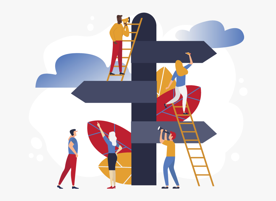 People Climbing A Direction Street Sign With A Ladder, Transparent Clipart